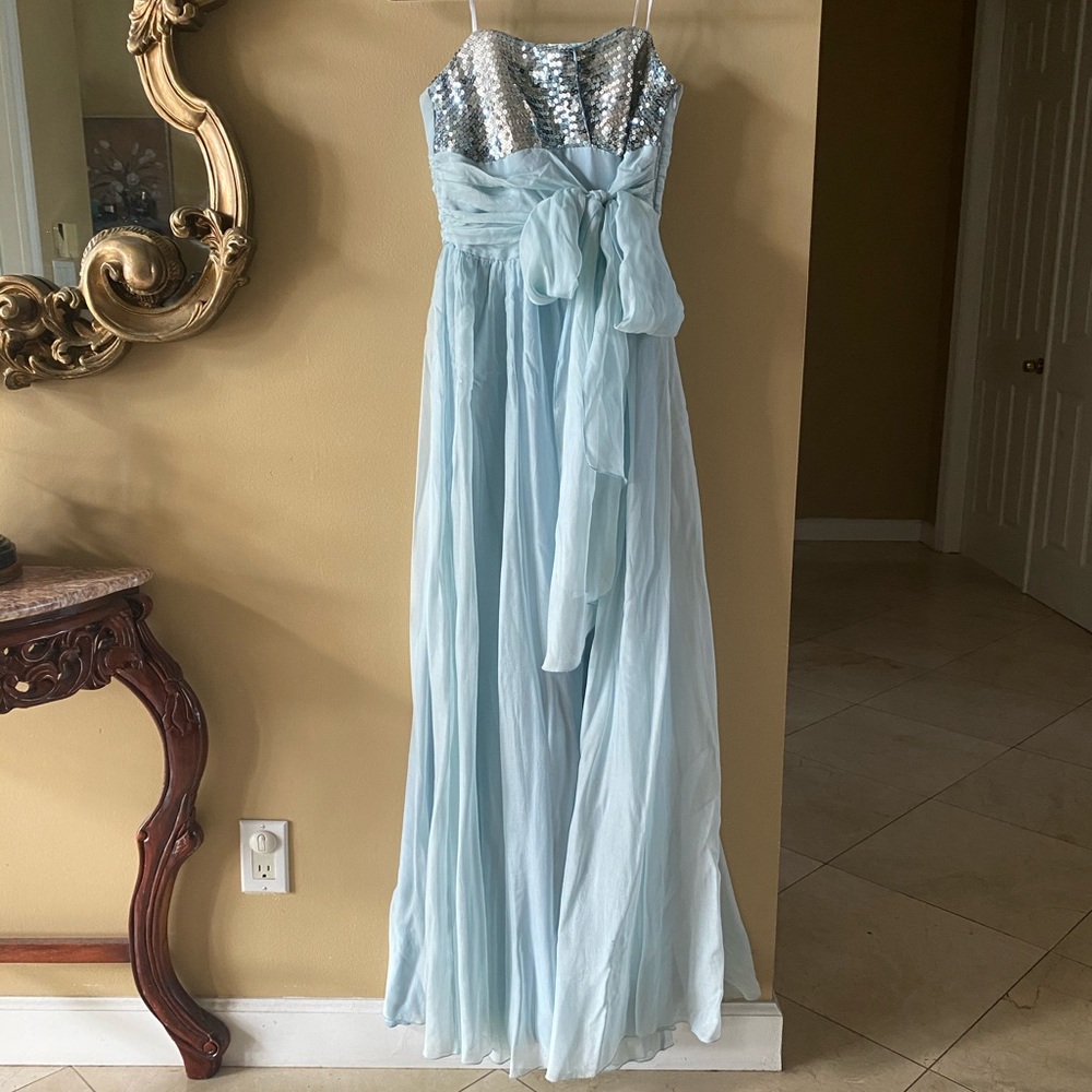 ABS Silk & Sequin Strapless Blue Prom/Formal Dress
